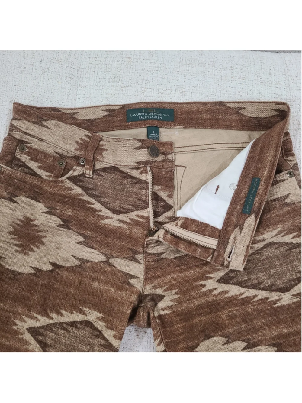 Ralph Lauren Jeans Co Jeans Womens 4 Brown Modern Skinny Aztec Print Southwest